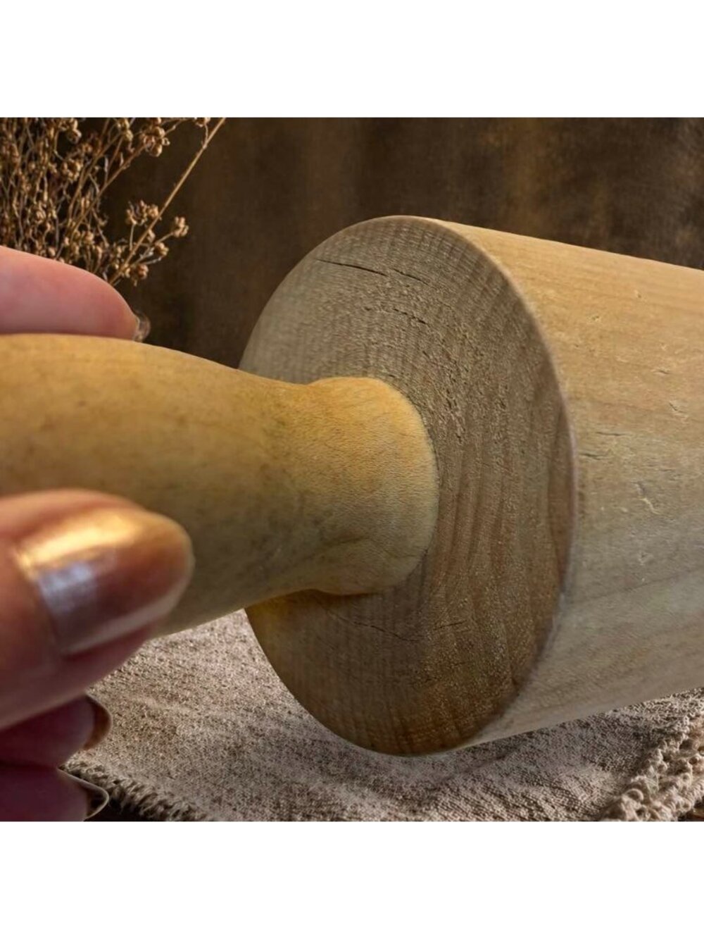 Vintage Wooden Heavy Rolling Pin With Handles THICK Rustic Kitchen Decor 15 Inch - Picture 3 of 6